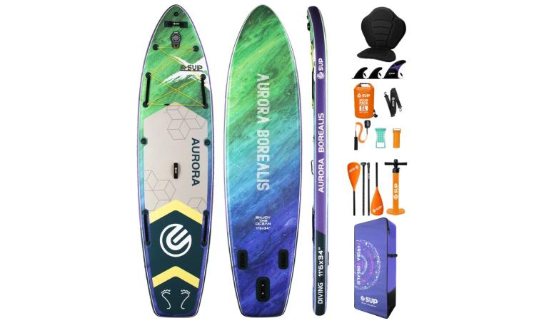 Сапборд двухслойный E-SUP AURORA GREEN PRO 350x86x15 см